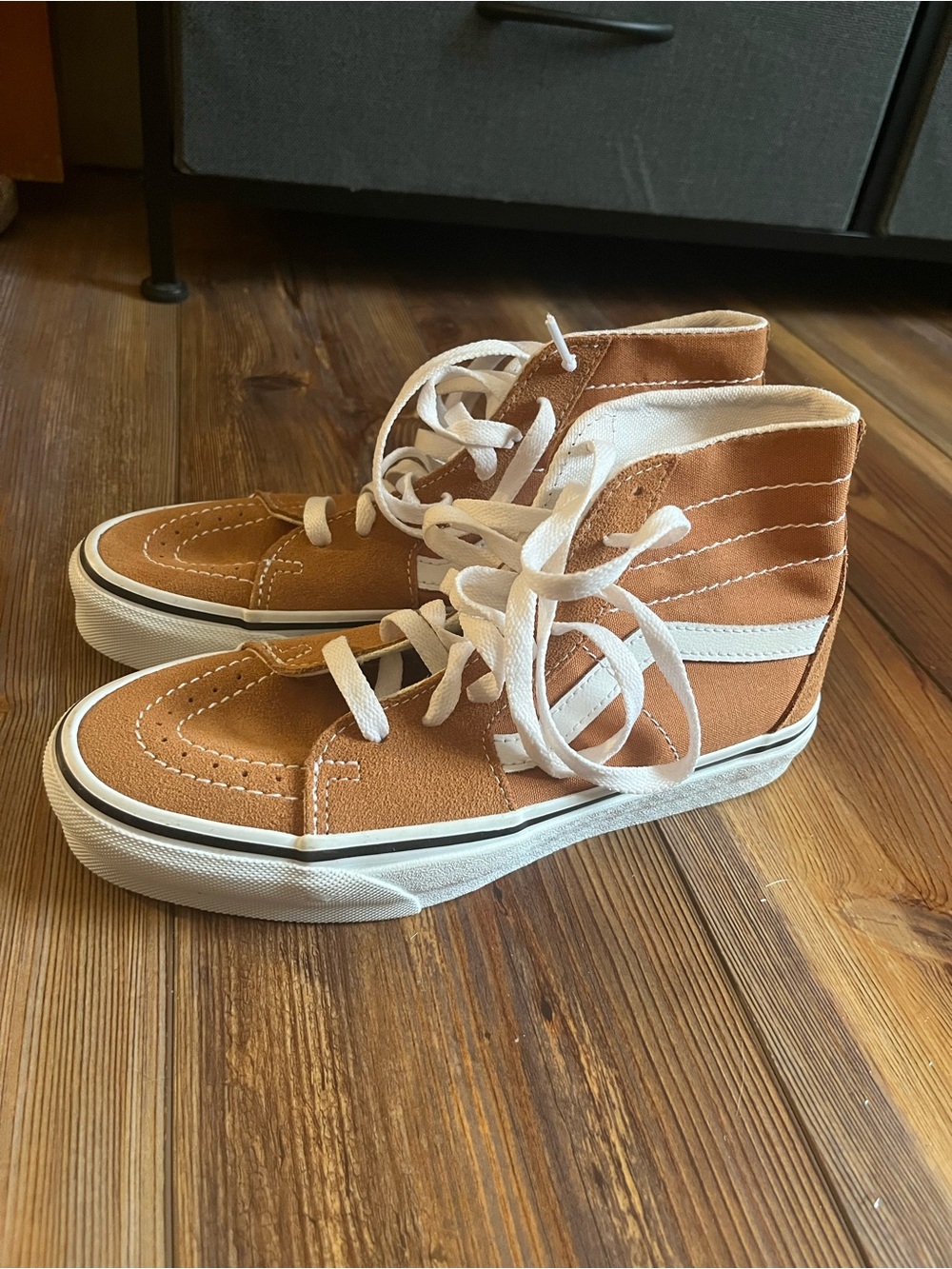 Vans Women’s High-Top Sneakers in Tan with White Stripe